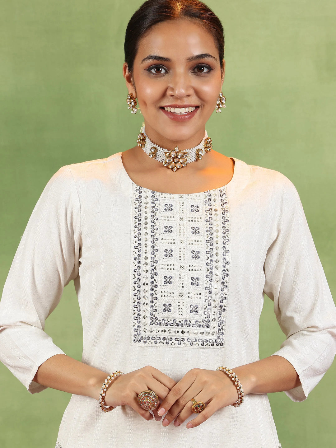 Off White Woven Design Cotton Blend Straight Suit With Dupatta 