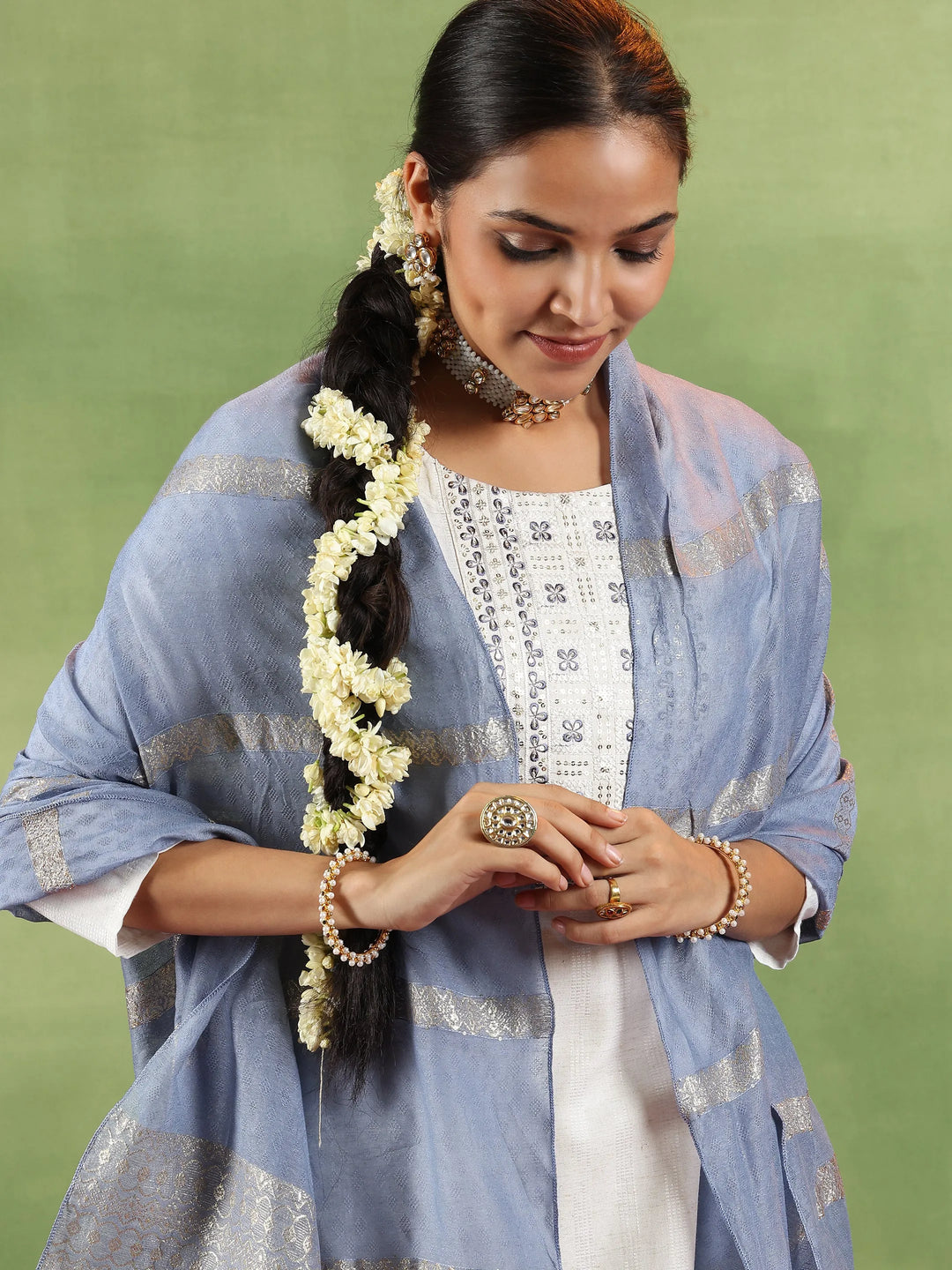  Off White Woven Design Cotton Blend Straight Suit With Dupatta 