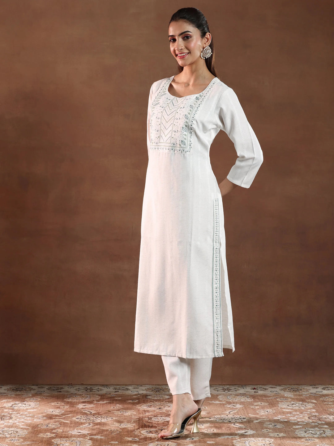  Off White Yoke Design Cotton Blend Straight Suit With Dupatta 
