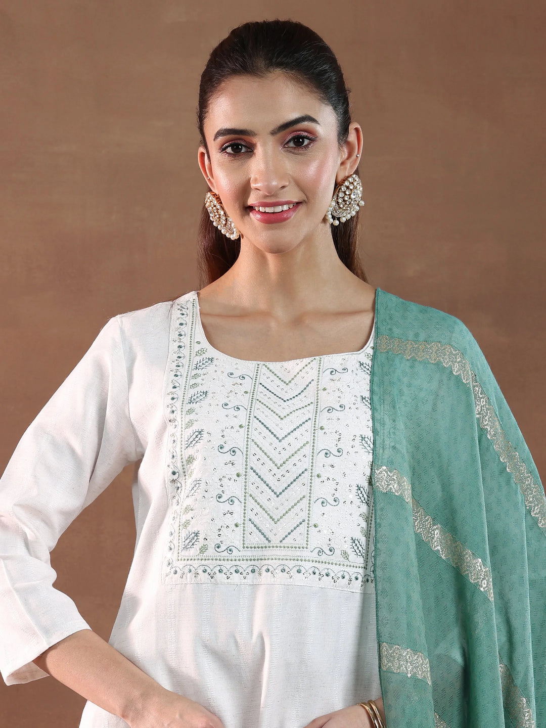  Off White Yoke Design Cotton Blend Straight Suit With Dupatta 