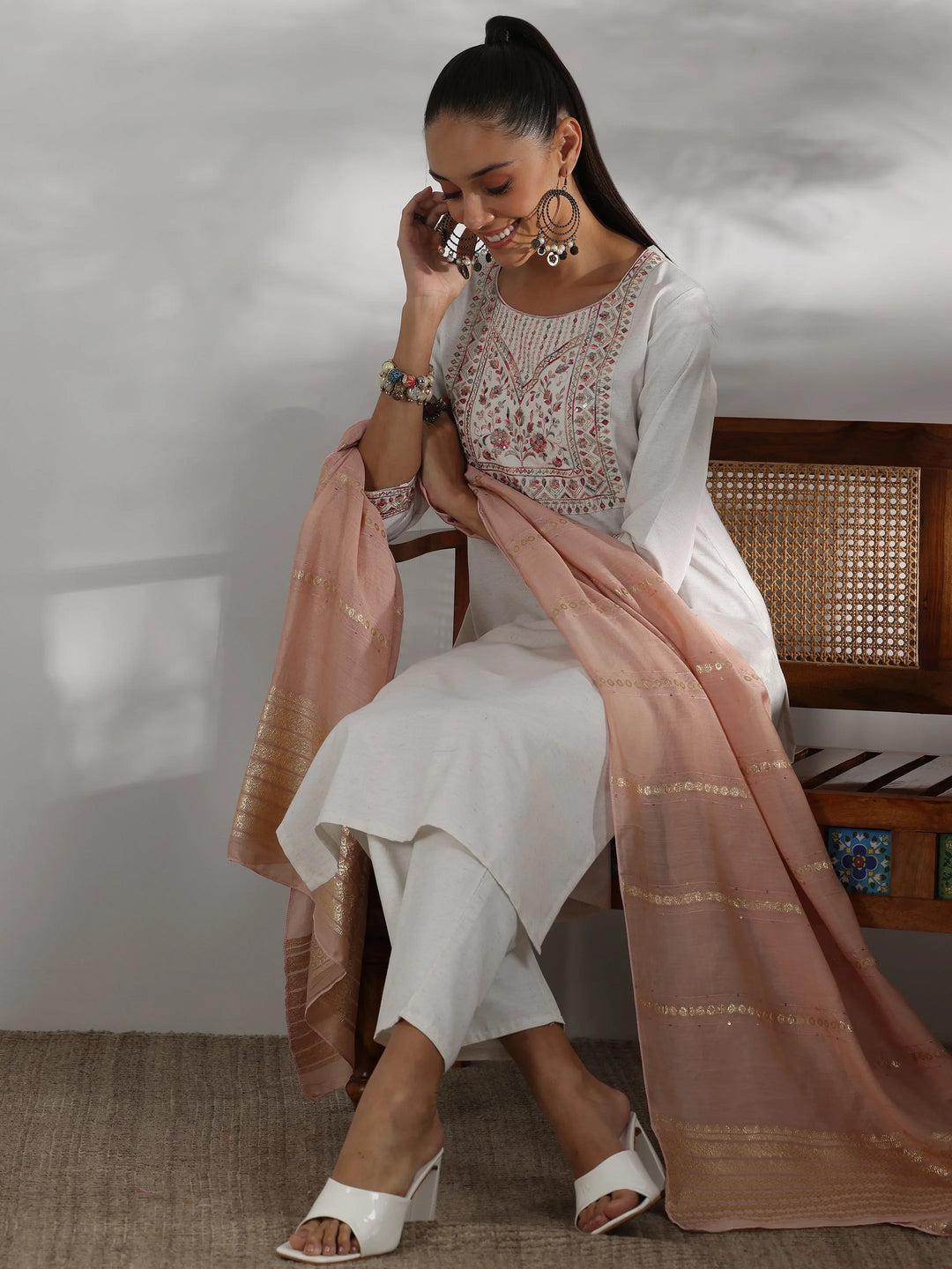  Off White Yoke Design Cotton Blend Straight Suit With Dupatta 