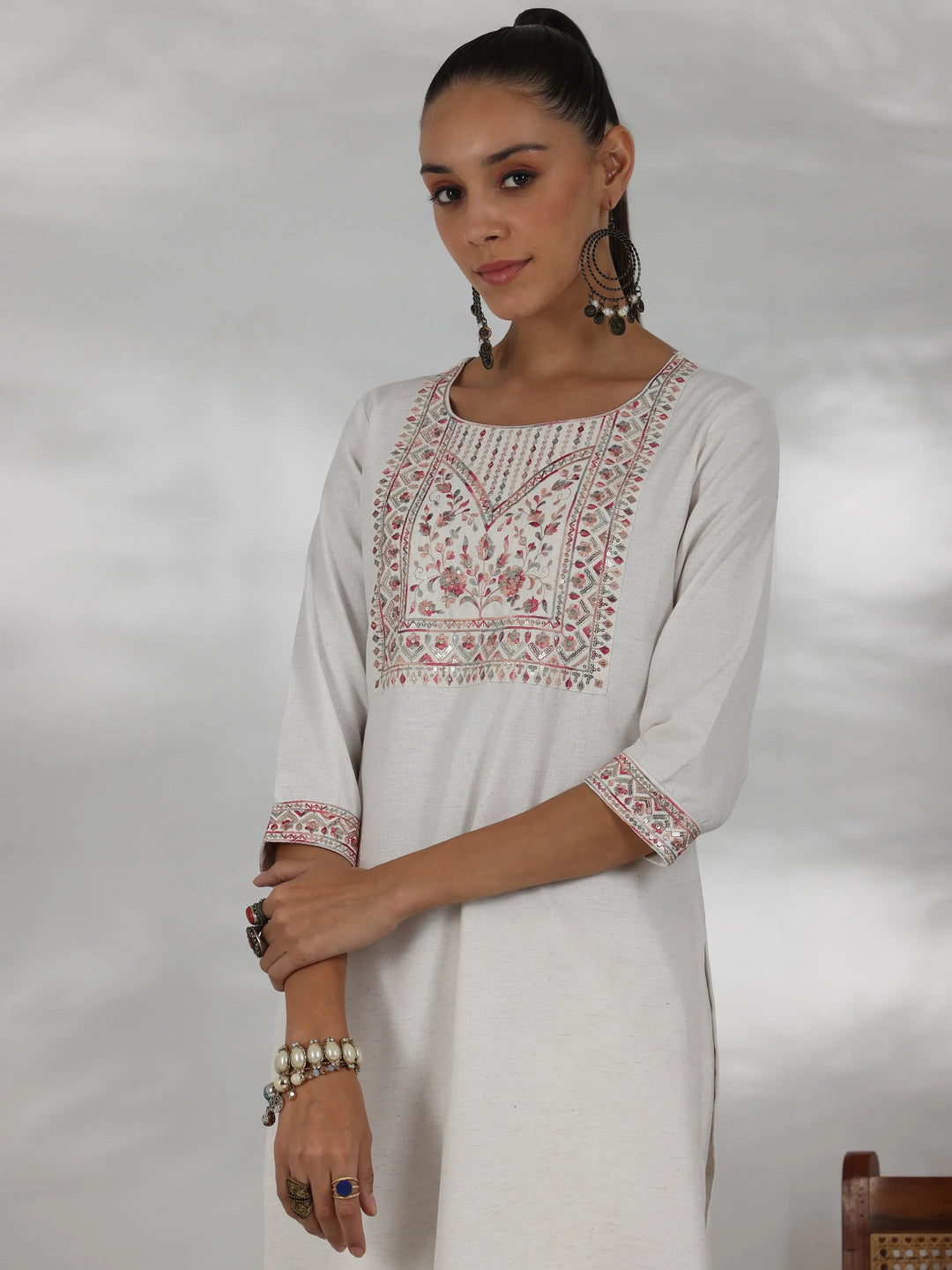  Off White Yoke Design Cotton Blend Straight Suit With Dupatta 