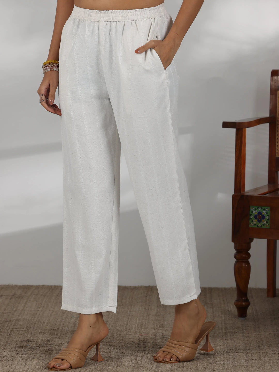  Off White Woven Design Cotton Blend Straight Suit With Dupatta 