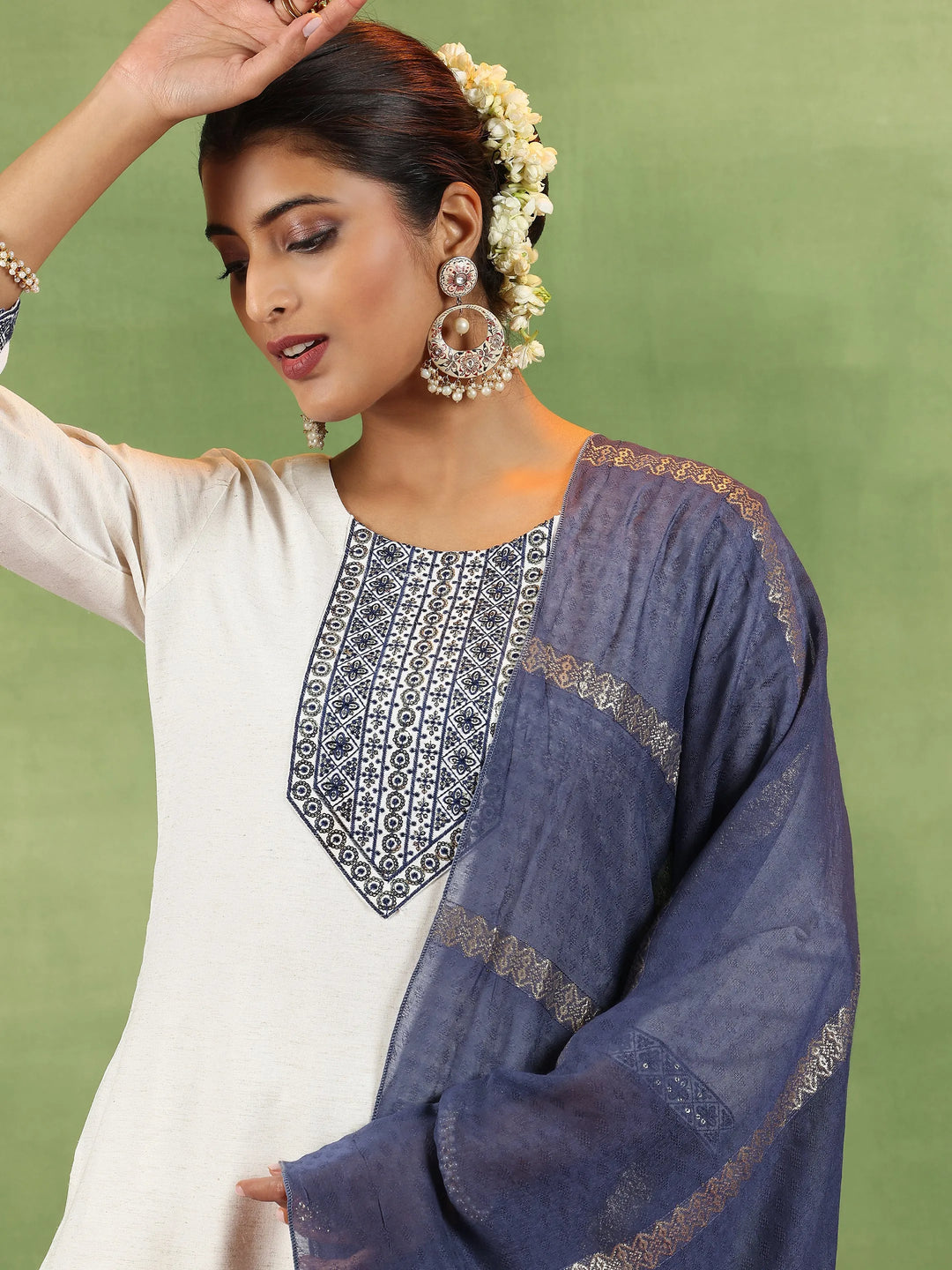  Off White Yoke Design Cotton Blend Straight Suit With Dupatta 