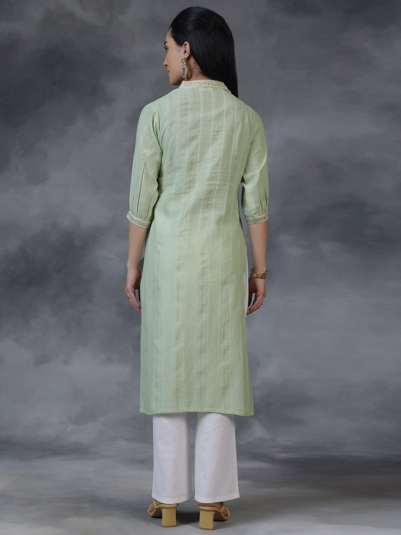 Light green Woven Design Cotton Straight Kurta - Libas