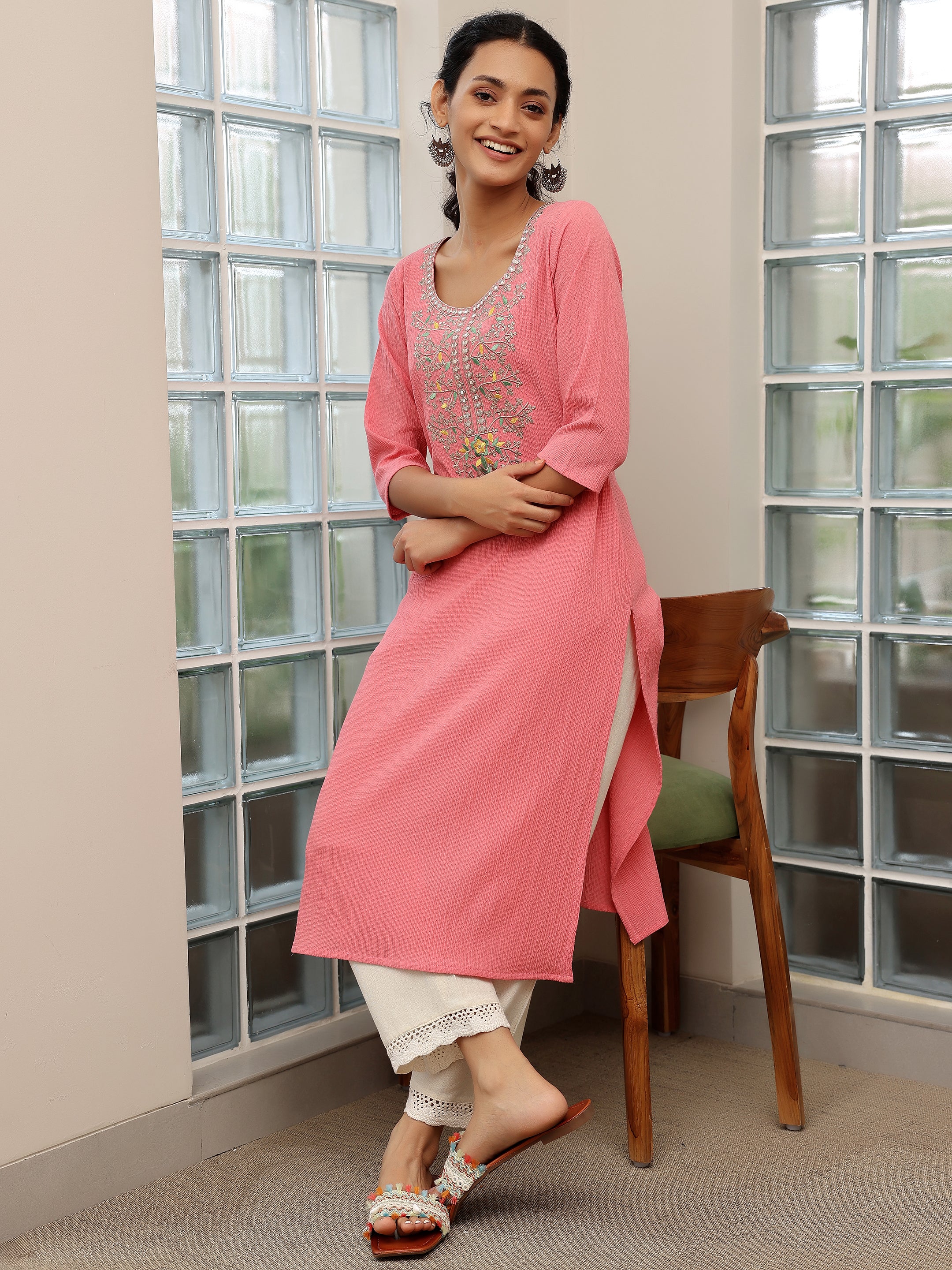 libas Pink Yoke Design Polyester Straight Kurta-picture-12