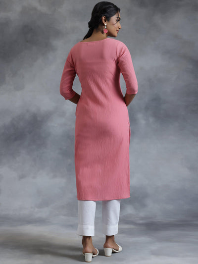 Pink Yoke Design Polyester Straight Kurta - Libas
