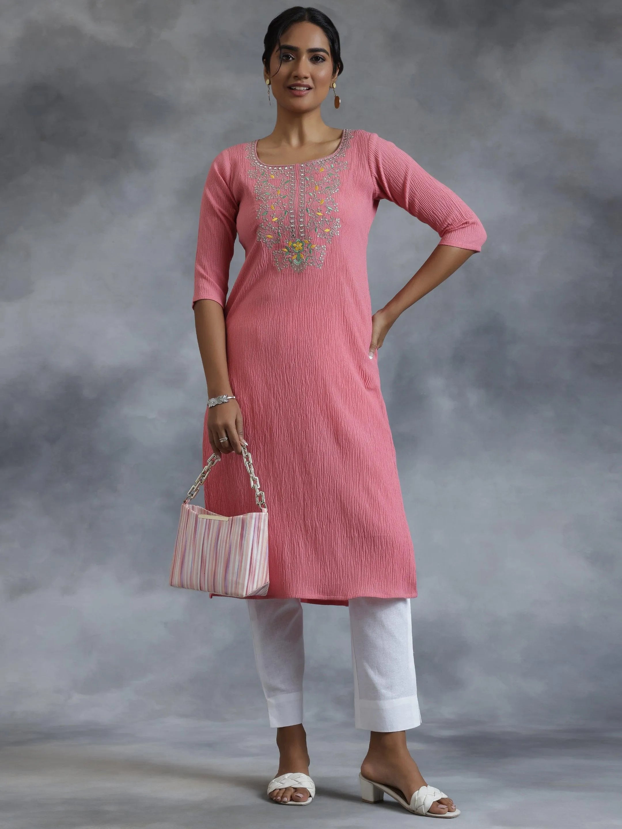 libas Pink Yoke Design Polyester Straight Kurta-picture-36
