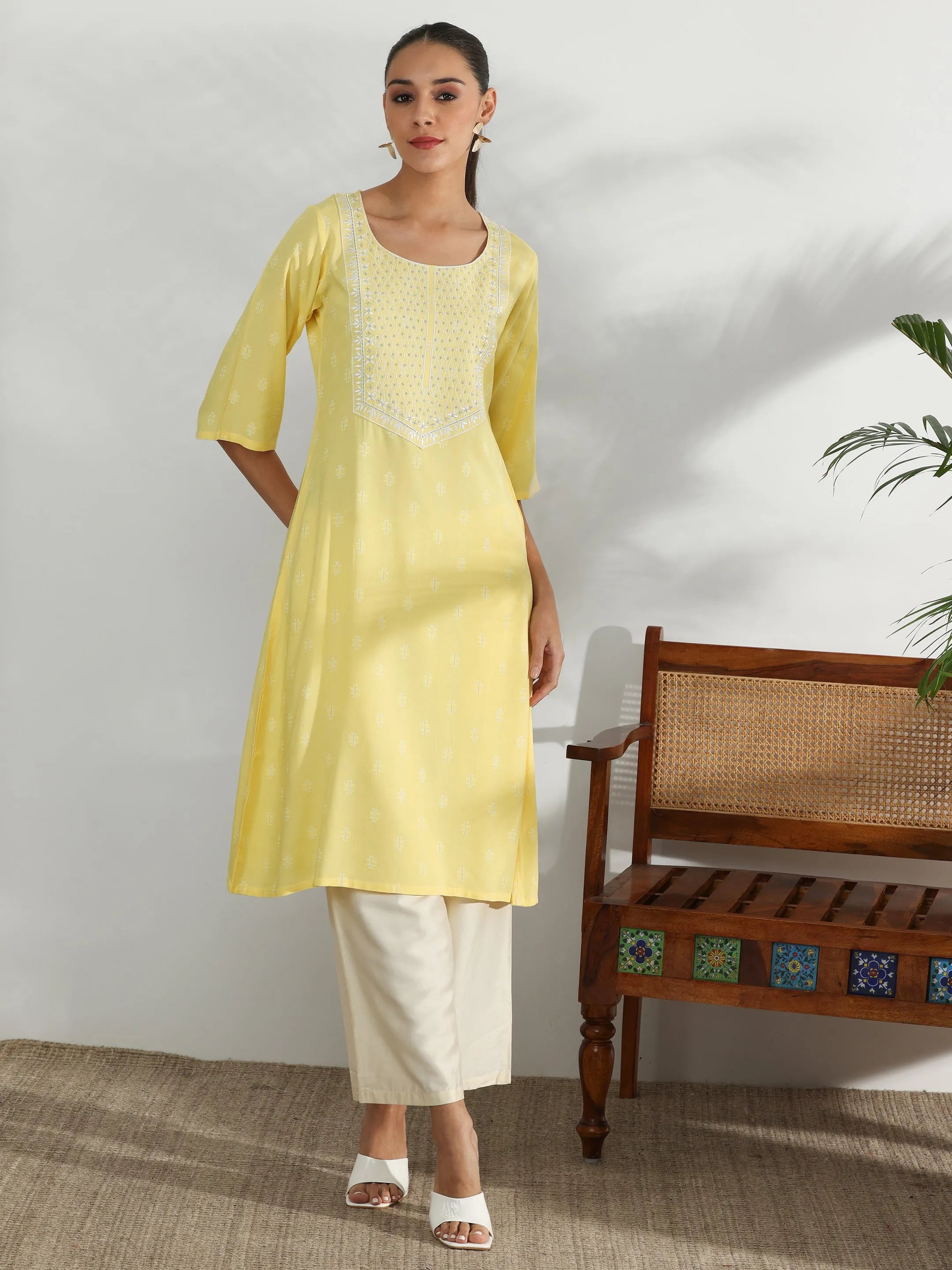 libas Yellow Woven Design Rayon Straight Kurta-picture-54