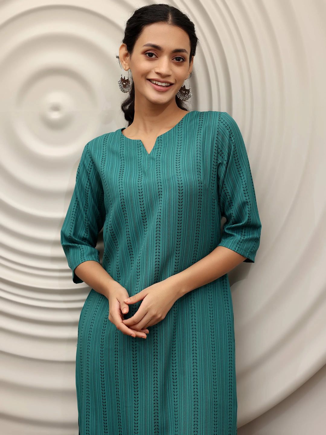  Blue Striped Rayon Straight Kurta 