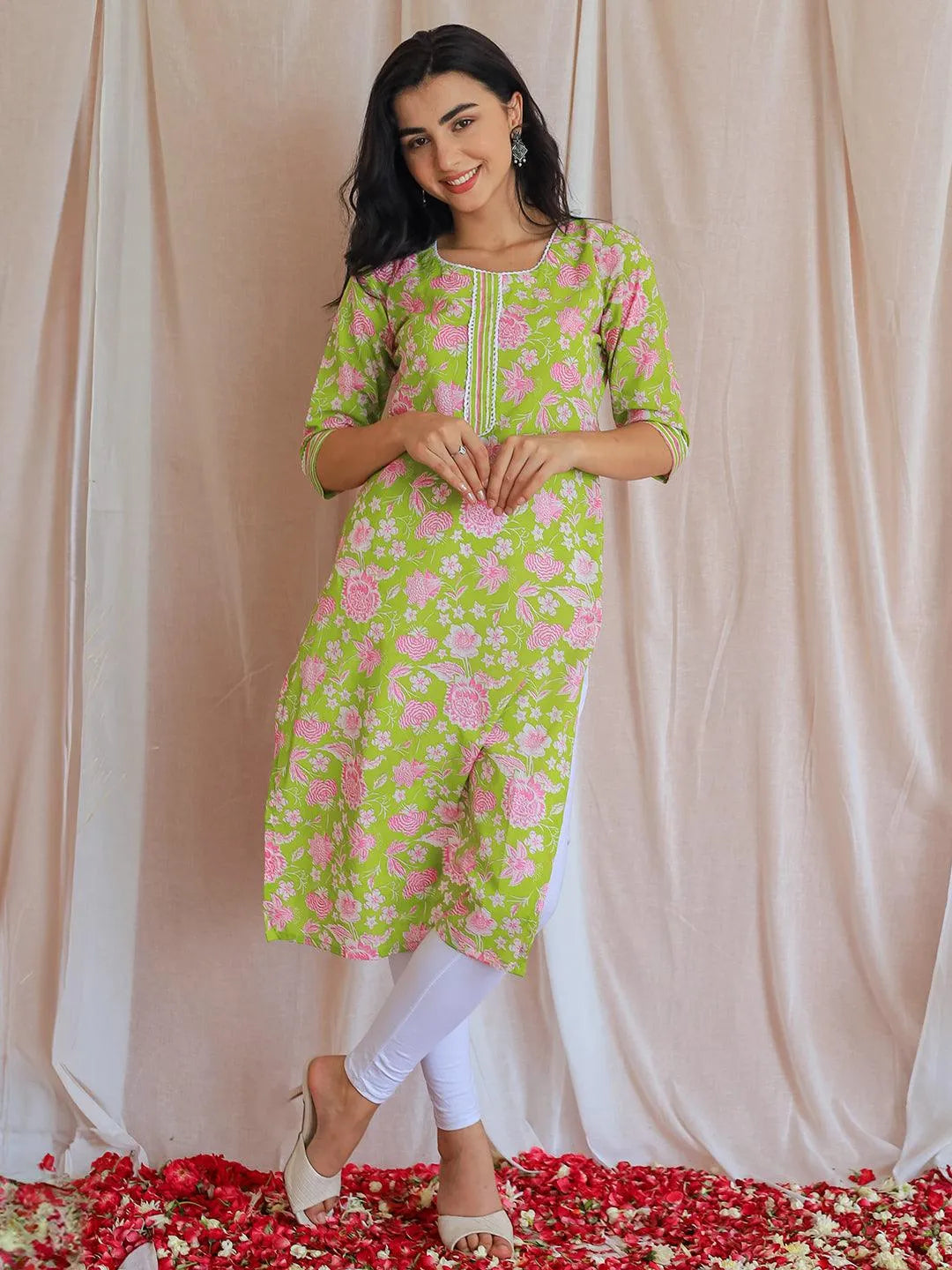 libas Green Printed Cotton Straight Kurta-picture-31