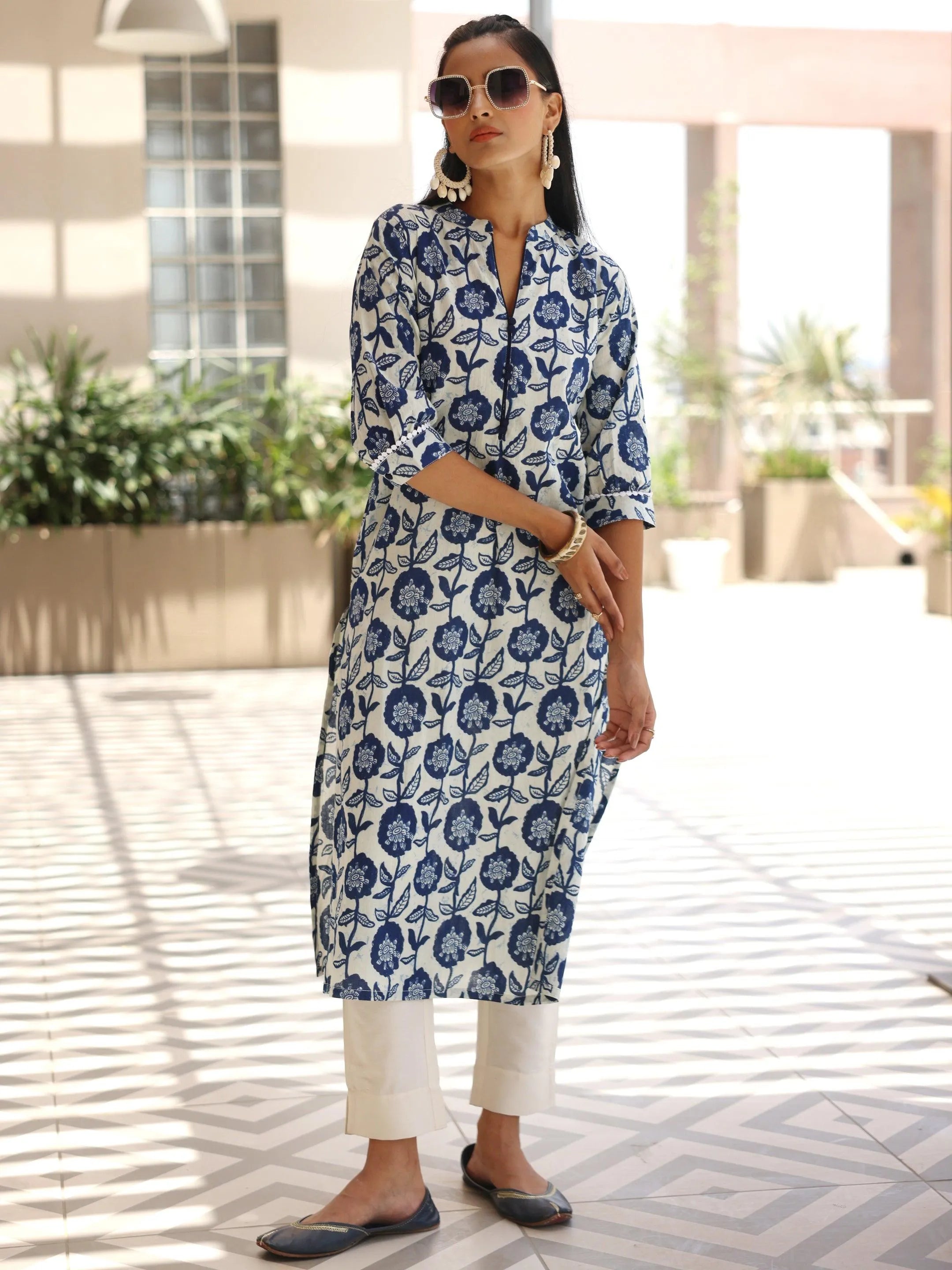 LONG DENIM EMB.KURTA SET DARK INDIGO