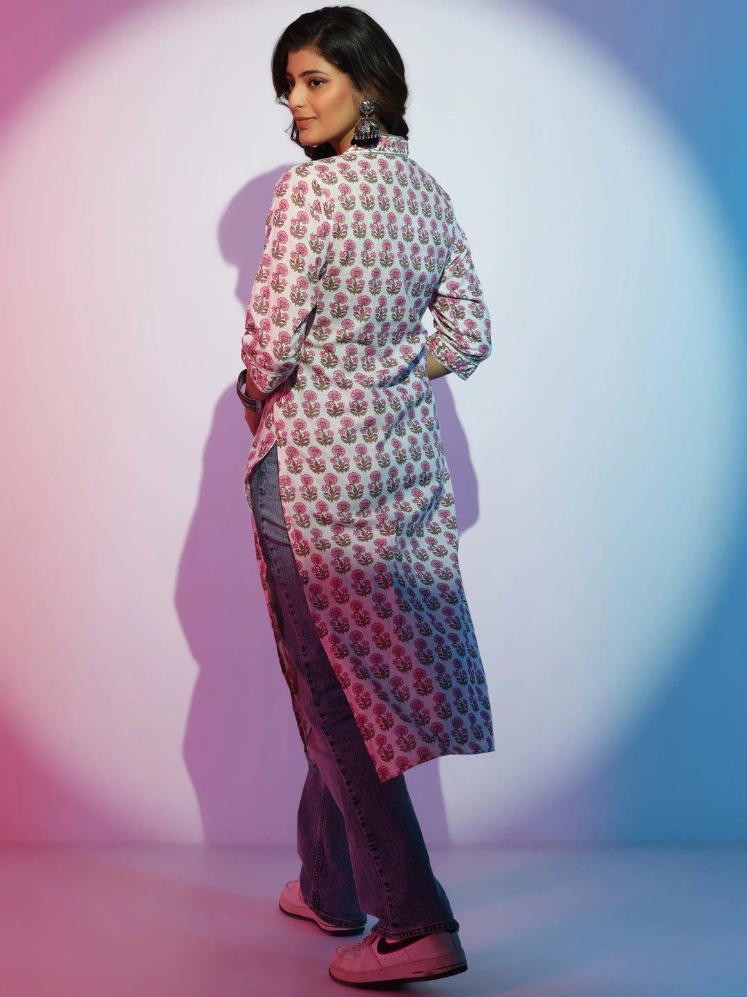  Off White Printed Cotton Straight Kurta 