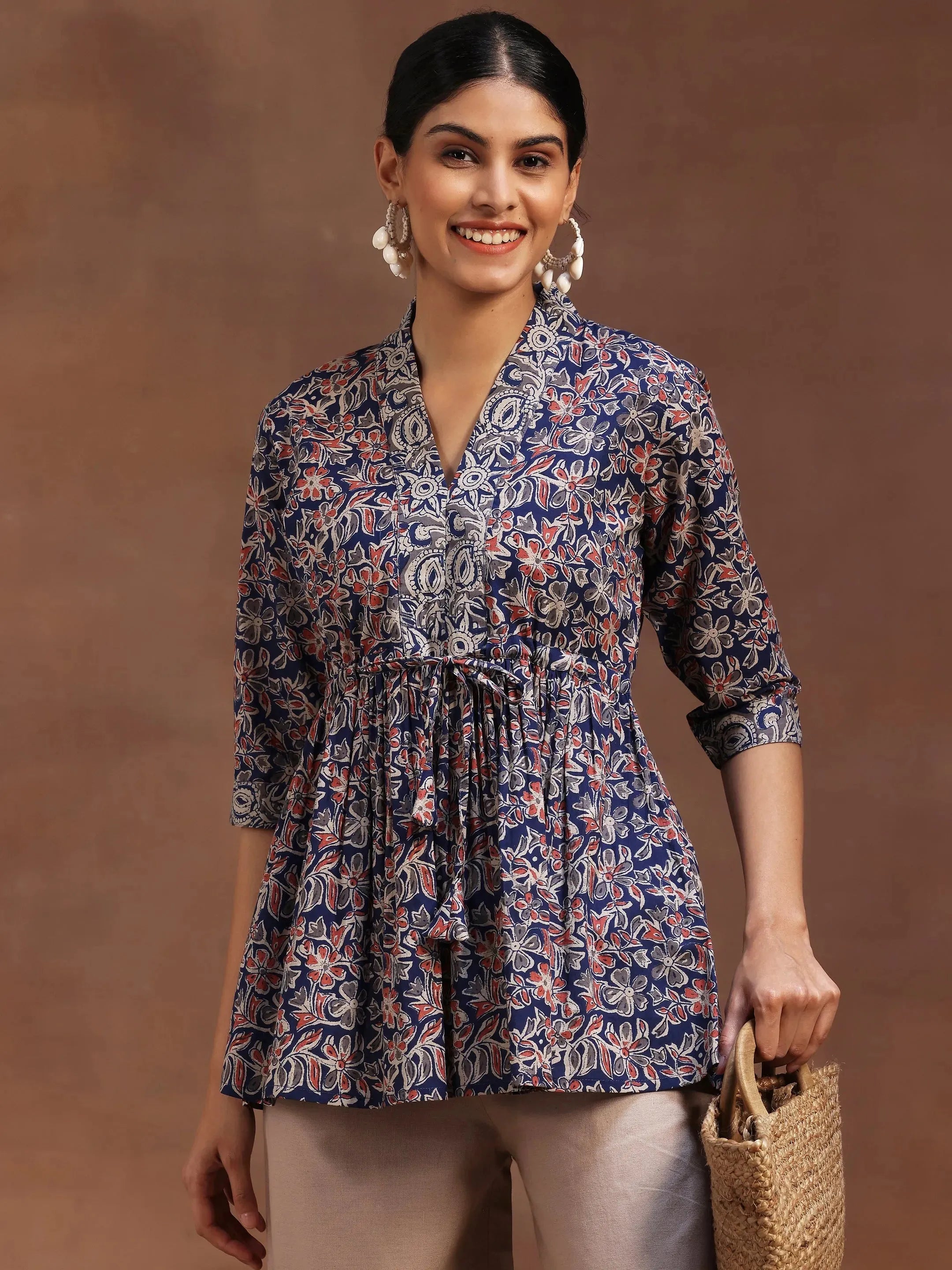 libas Blue Printed Cotton A-Line Kurti-picture-53