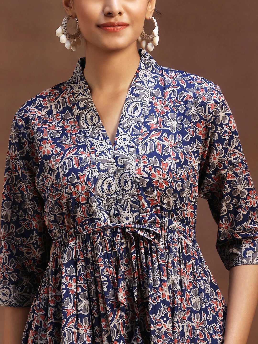  Blue Printed Cotton A-Line Kurti 