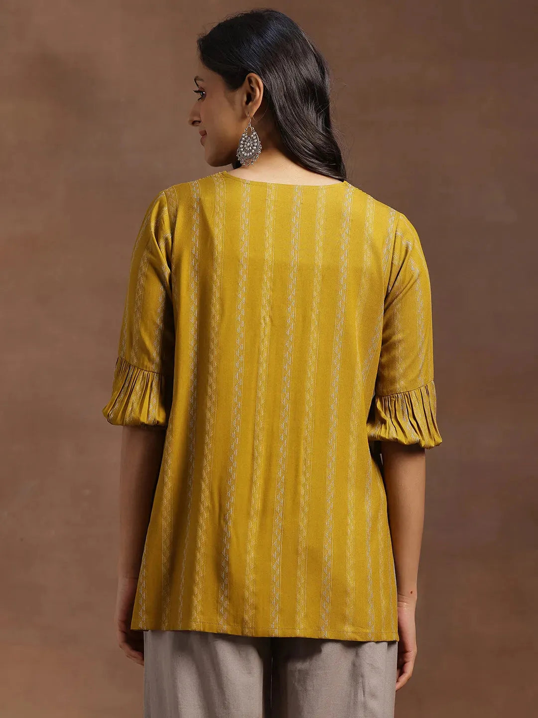  Mustard Woven Design Rayon Straight Kurti 