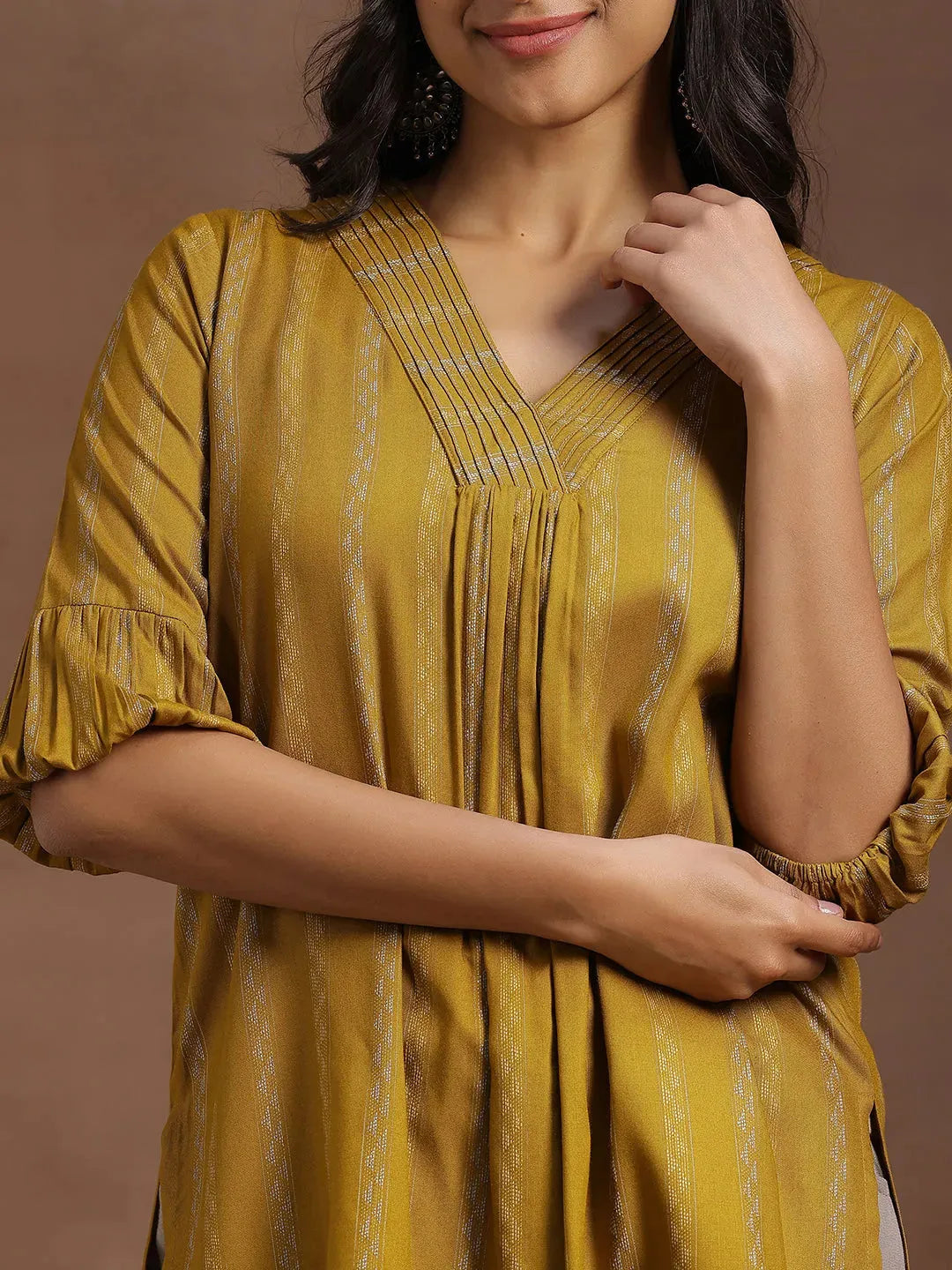  Mustard Woven Design Rayon Straight Kurti 