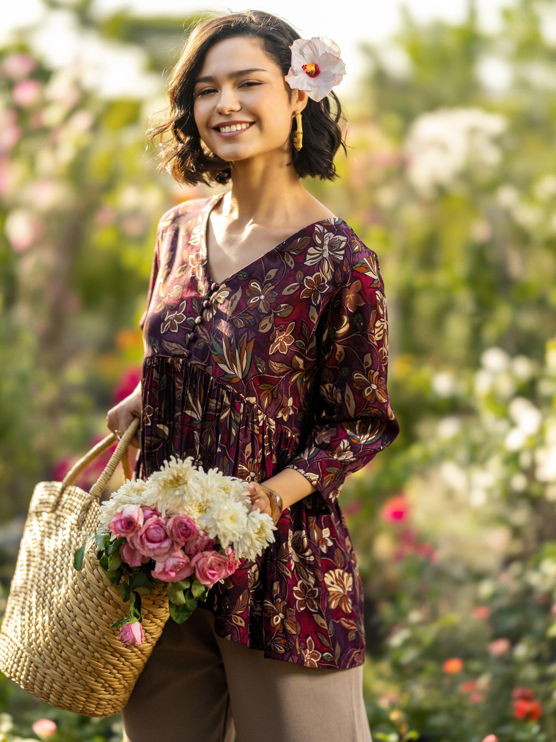 libas Wine Printed Silk Blend A-Line Kurti-picture-43