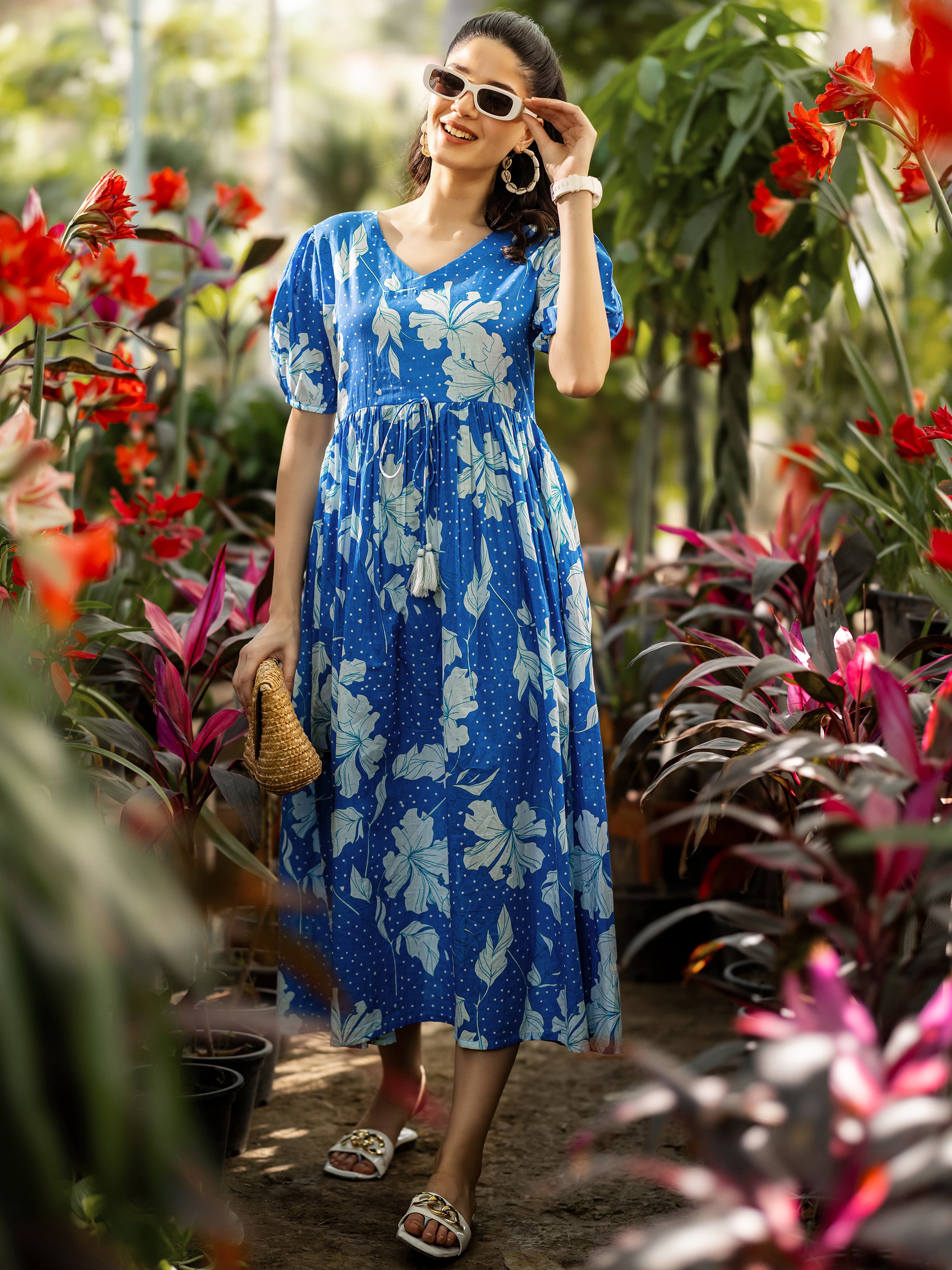 libas Blue Printed Cotton Fit and Flare Dress-picture-67