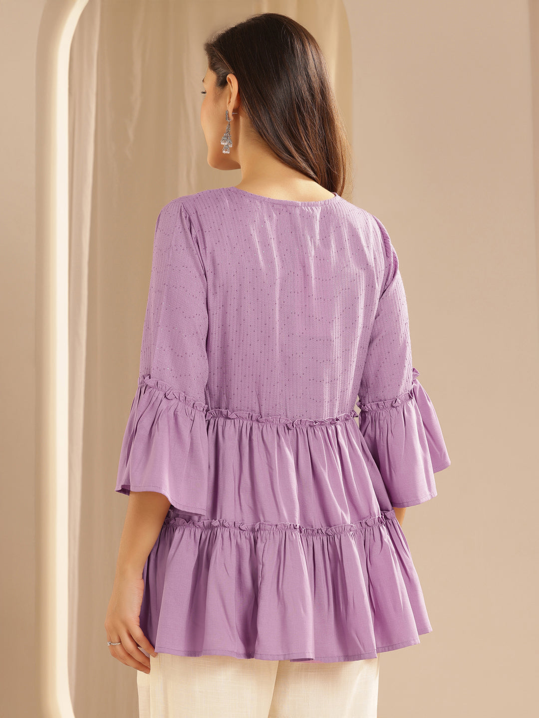  Lavender Embellished Silk Blend A-line Kurti 
