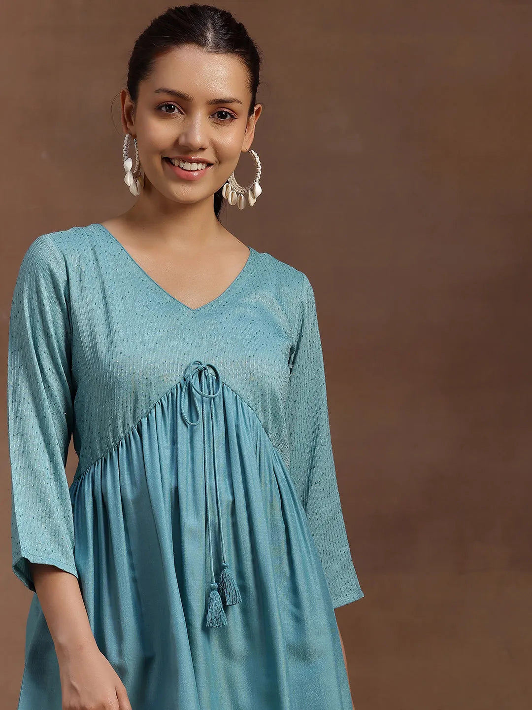  Sea Green Embellished Silk Blend A-line Kurti 
