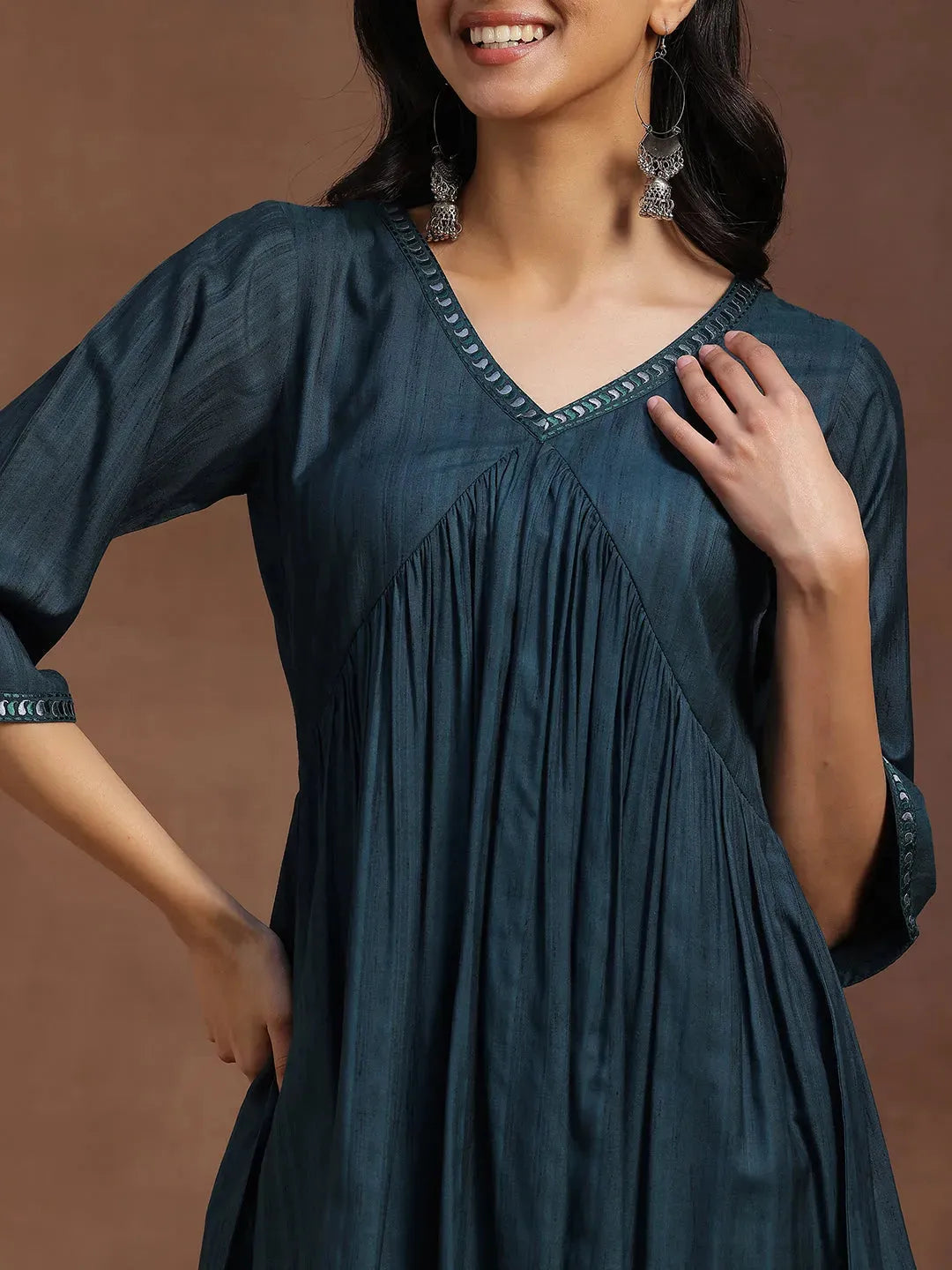  Green Solid Rayon A-line Kurti 