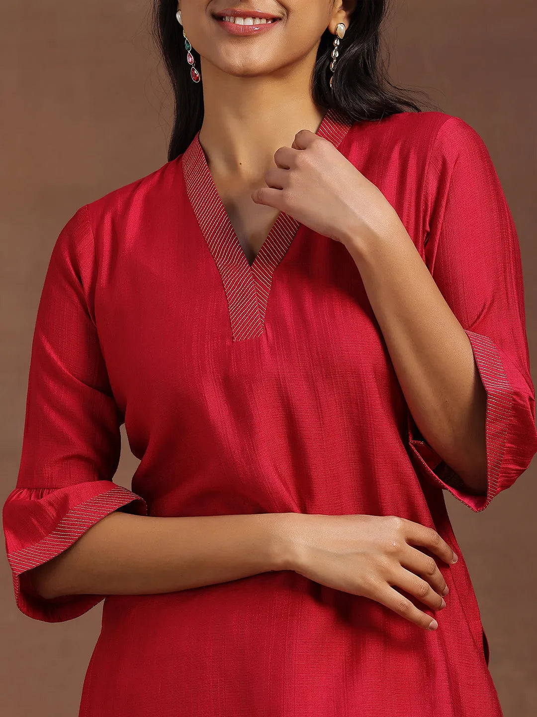  Pink Solid Silk Blend Straight Kurti 