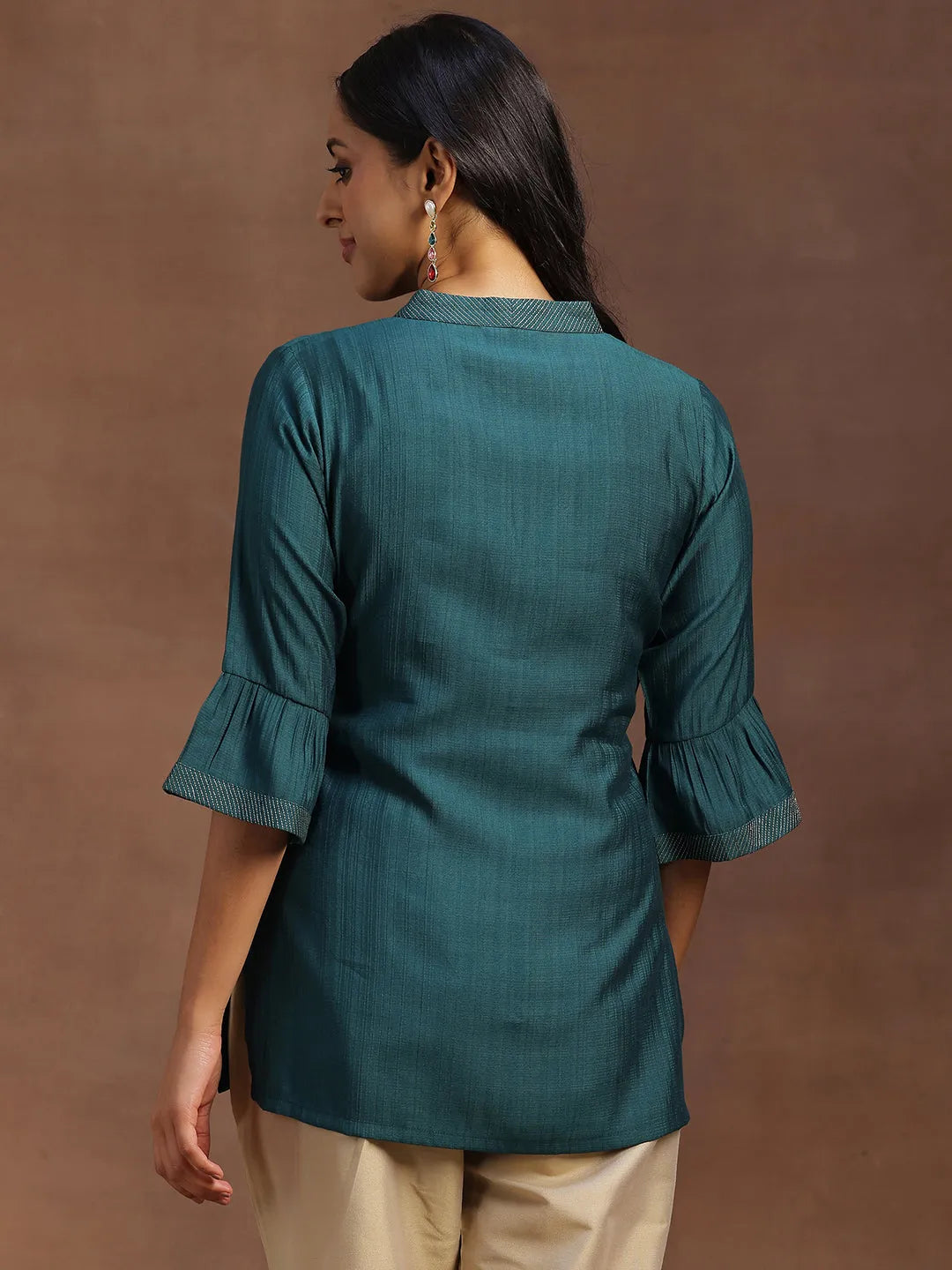  Green Solid Silk Blend Straight Kurti 