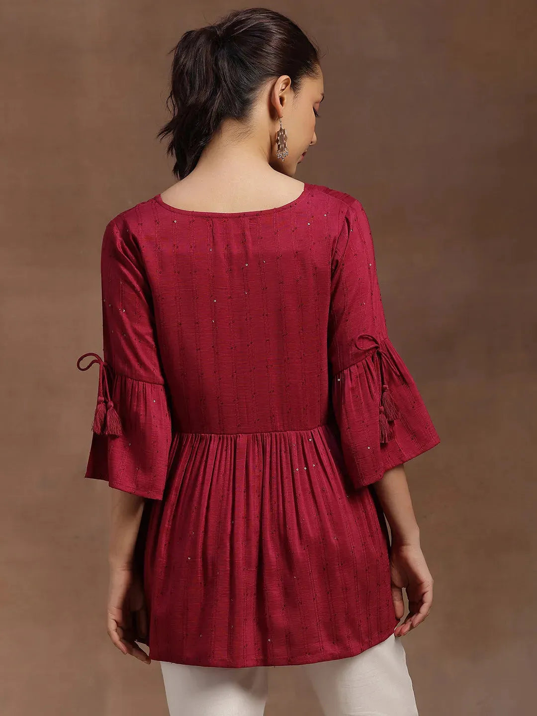  Wine Embellished Silk Blend A-line Kurti 