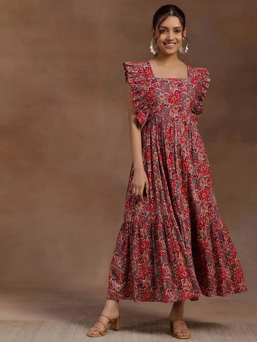  Pink Printed Cotton Fit and Flare Dress 