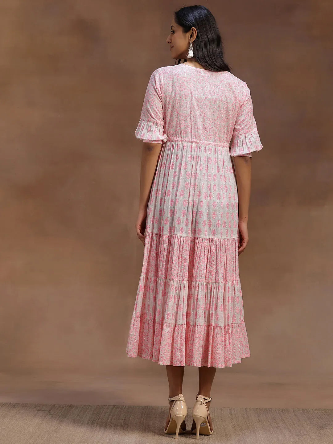  Pink Printed Cotton A-Line Dress 