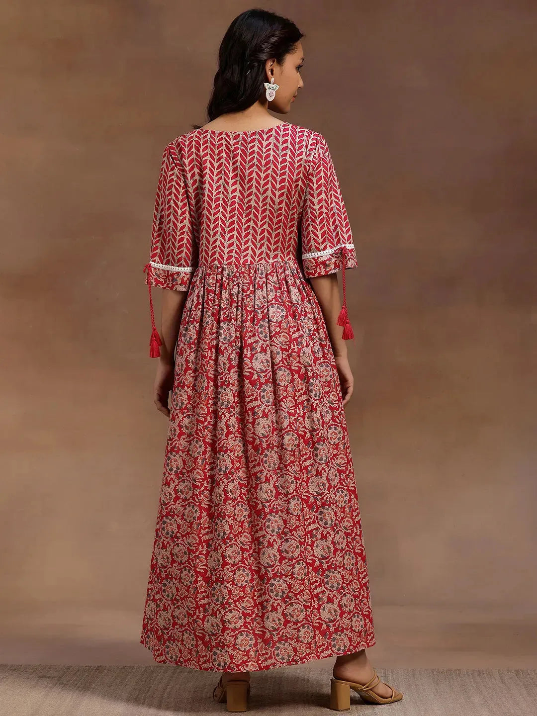  Pink Printed Cotton Fit and Flare Dress 