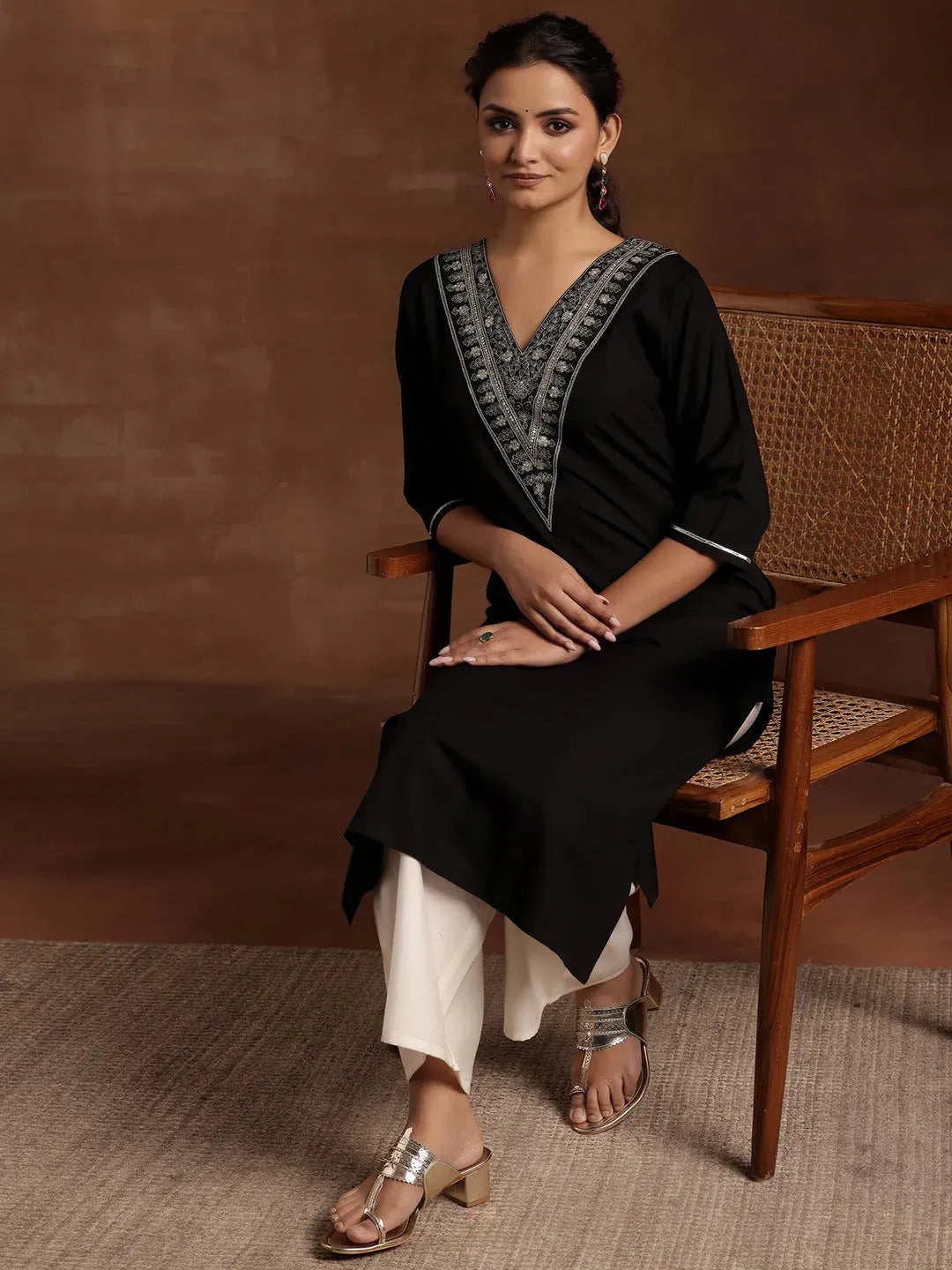 libas Black Yoke Design Rayon A-Line Kurta-picture-42