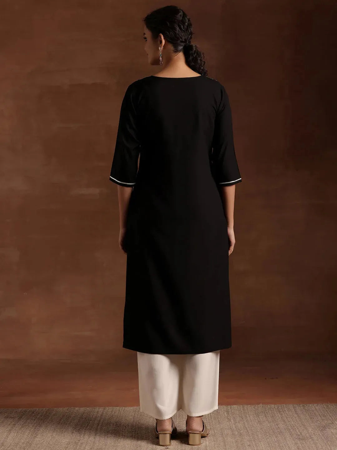  Black Yoke Design Rayon A-Line Kurta 