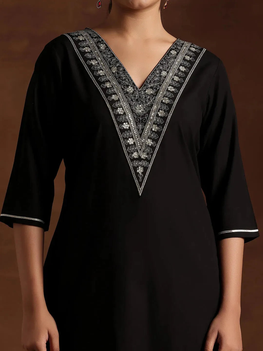  Black Yoke Design Rayon A-Line Kurta 
