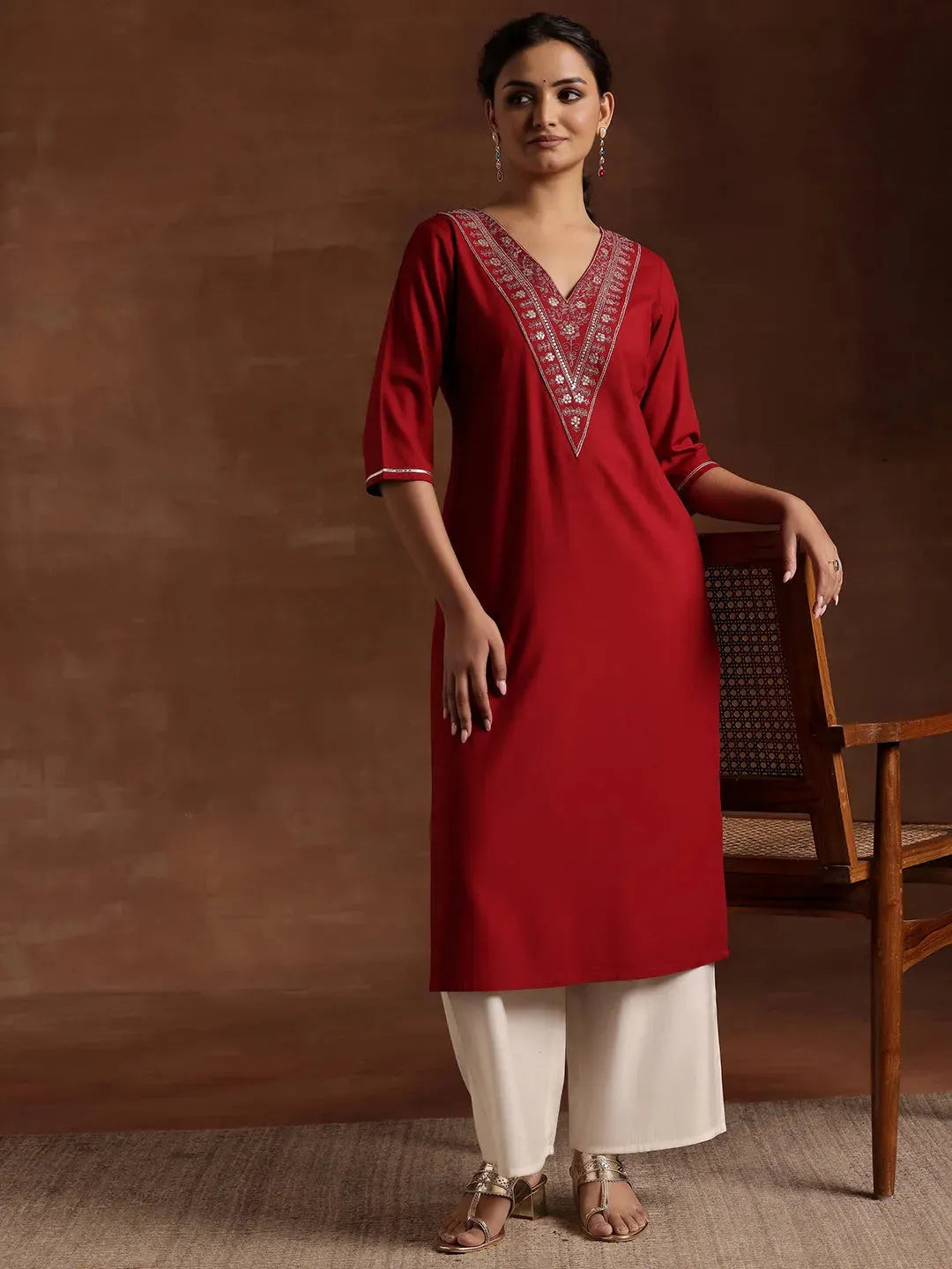 libas Maroon Yoke Design Rayon A-Line Kurta-picture-14