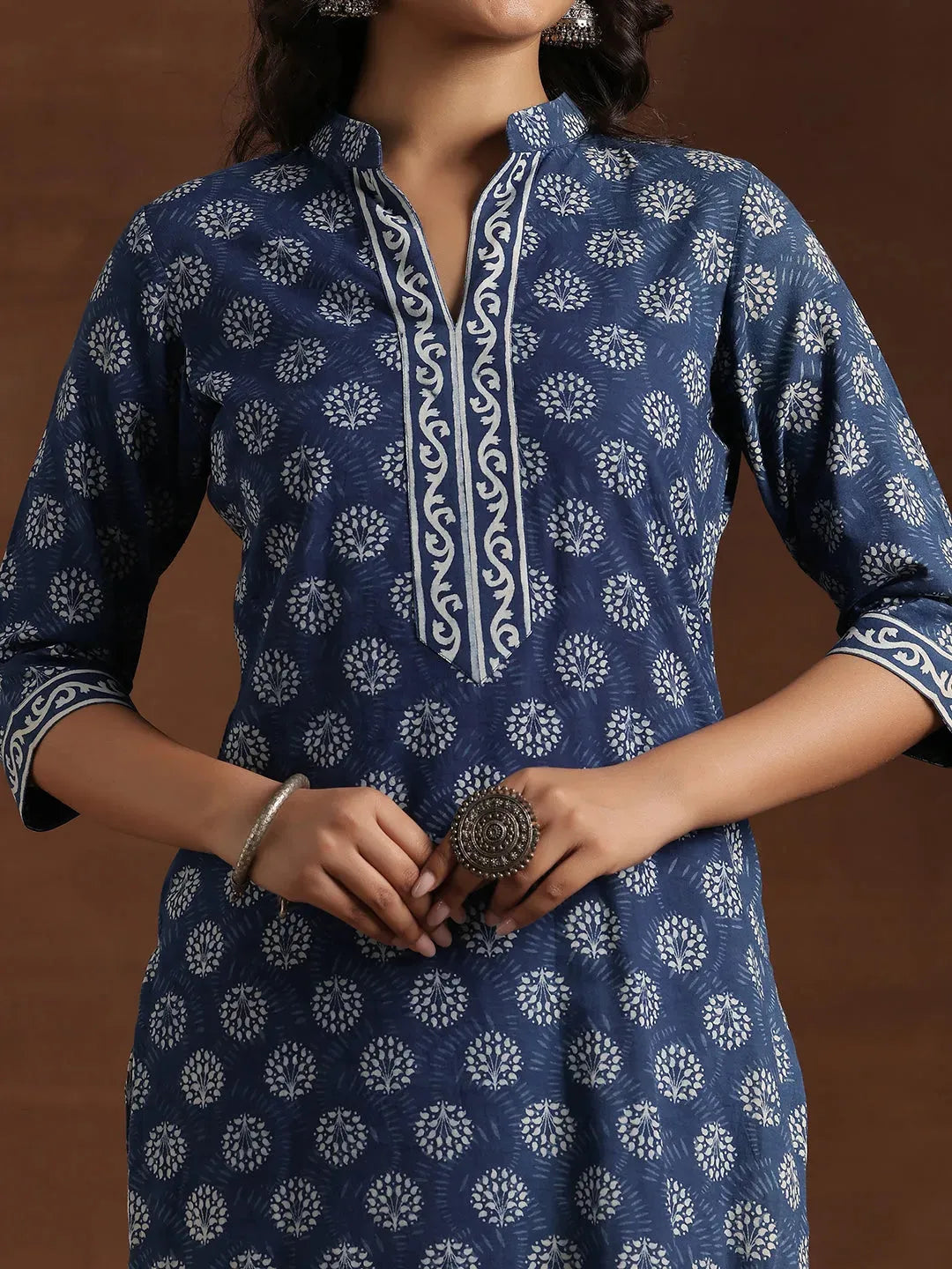  Indigo Printed Cotton Straight Kurta 