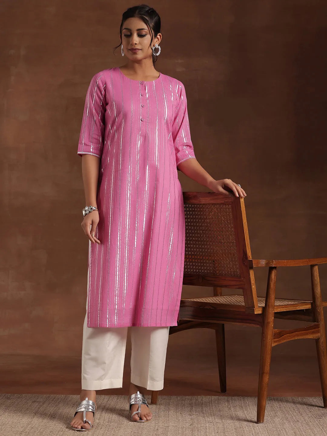libas Pink Woven Design Cotton Straight Kurta-picture-59