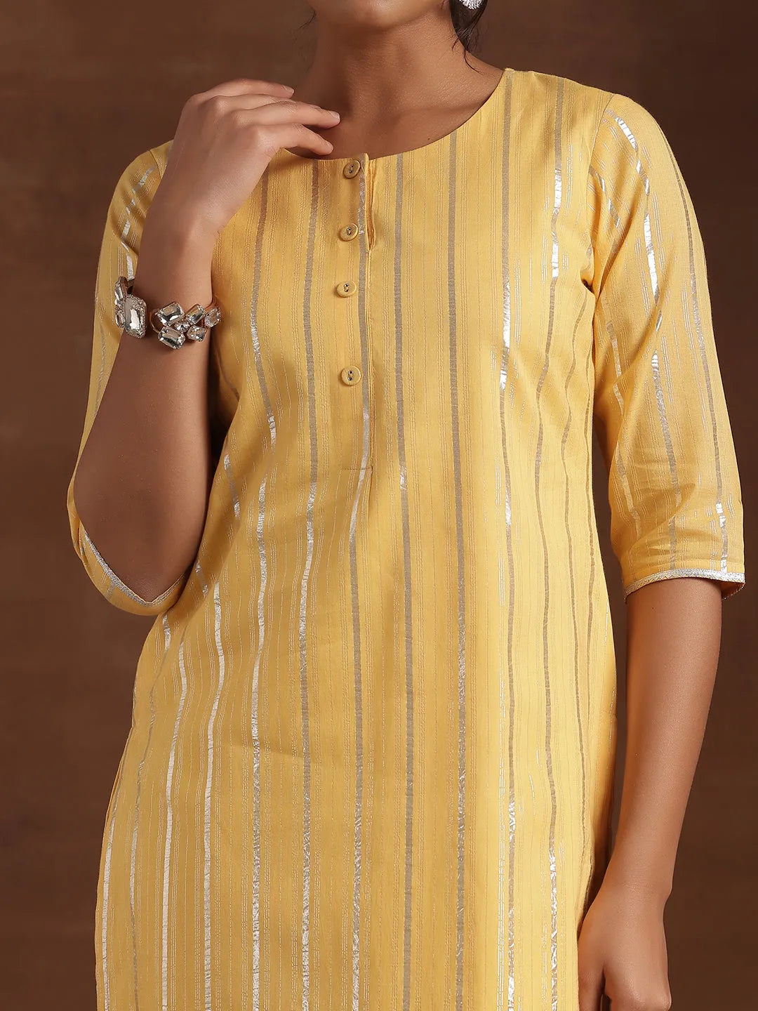  Yellow Woven Design Cotton Straight Kurta 