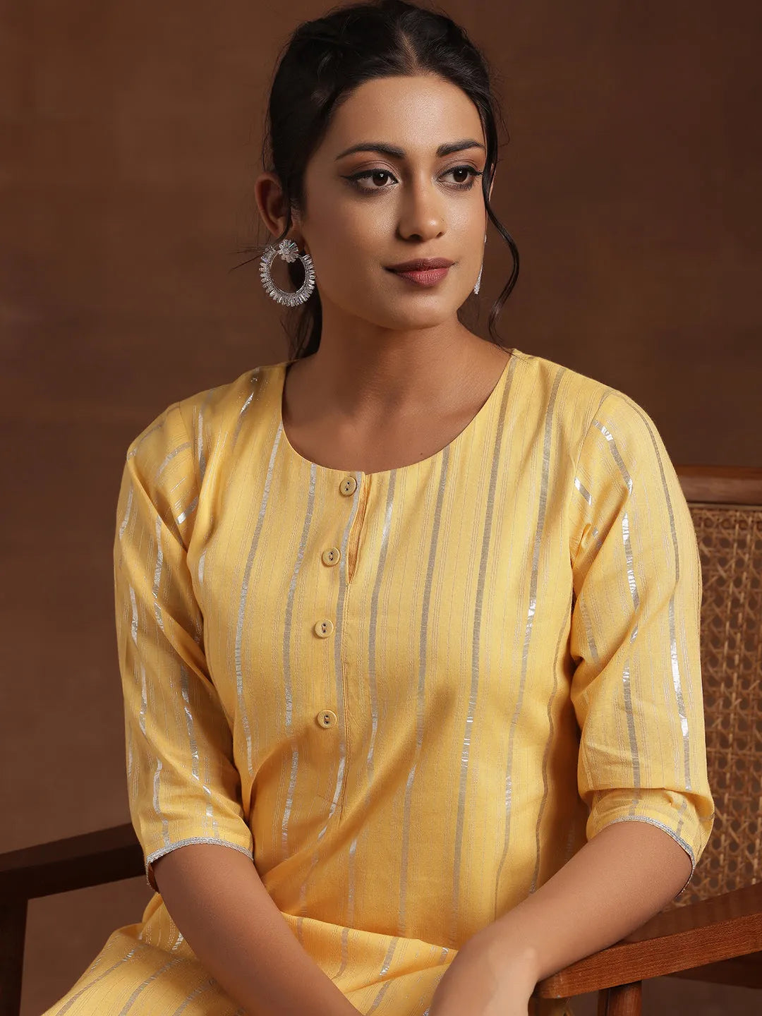  Yellow Woven Design Cotton Straight Kurta 