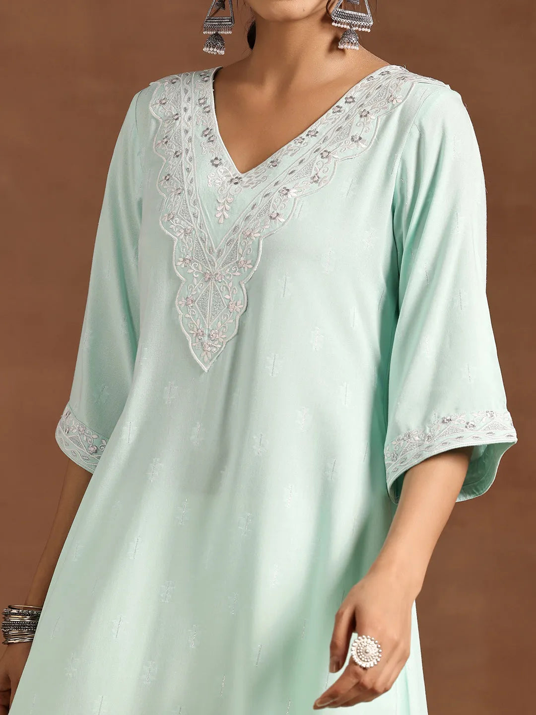  Blue Woven Design Rayon A-Line Kurta 