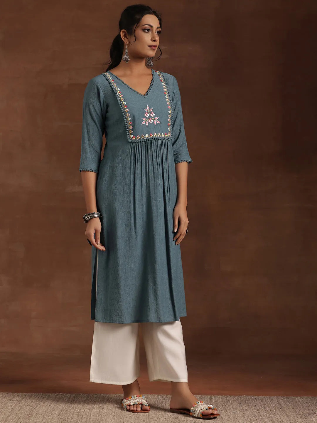  Blue Yoke Design Cotton Straight Kurta 