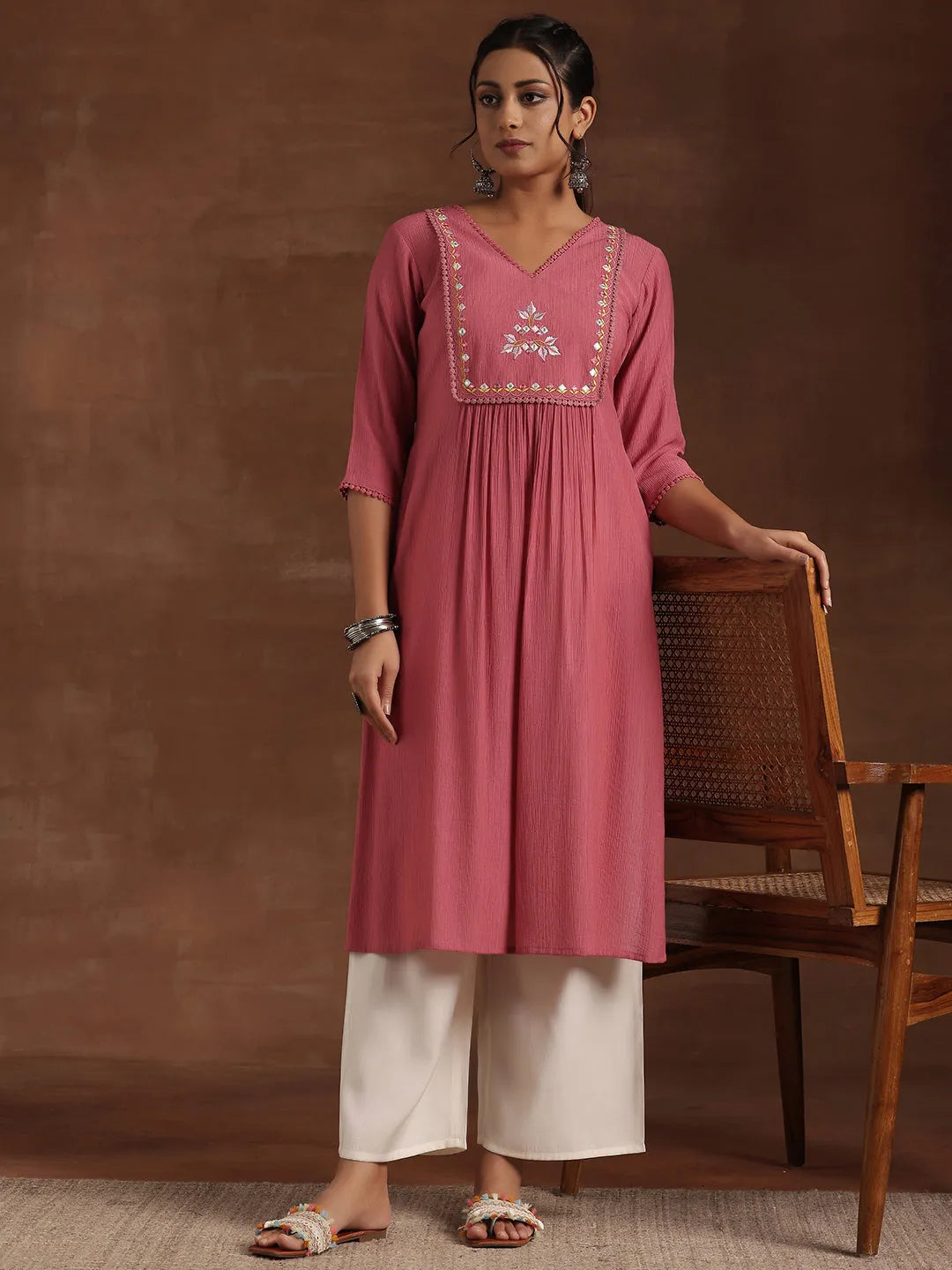  Pink Yoke Design Cotton Straight Kurta 