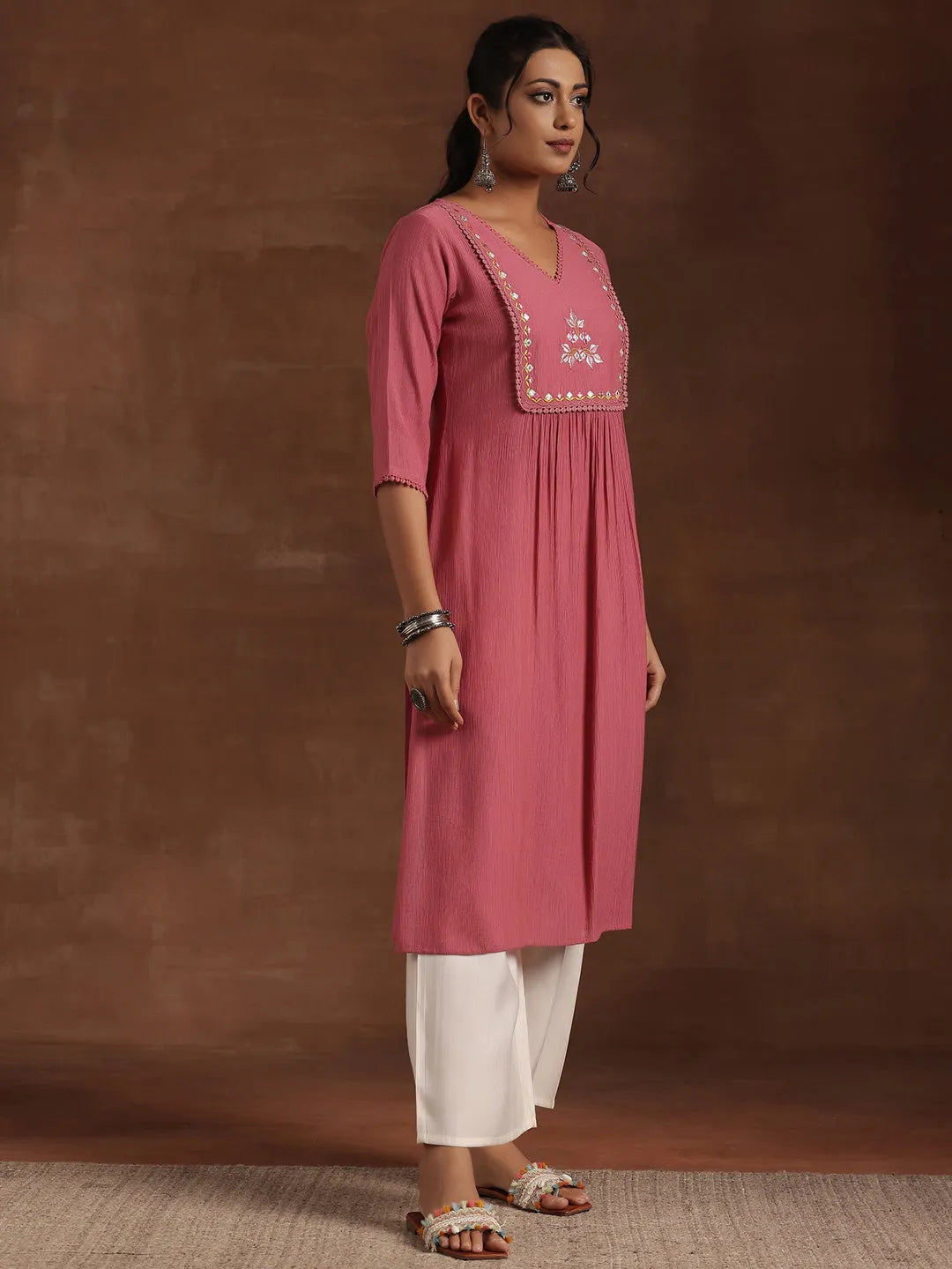  Pink Yoke Design Cotton Straight Kurta 
