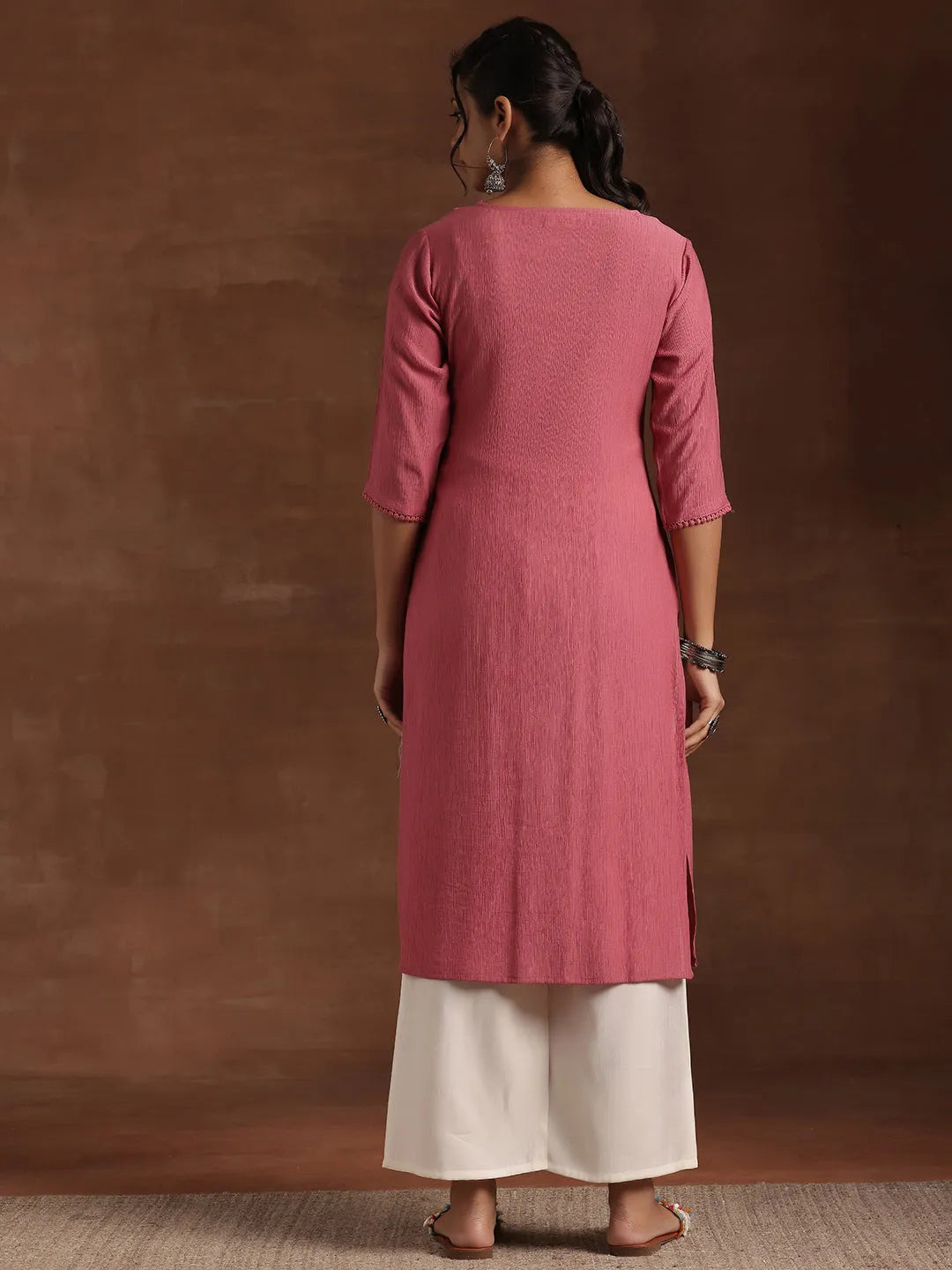  Pink Yoke Design Cotton Straight Kurta 