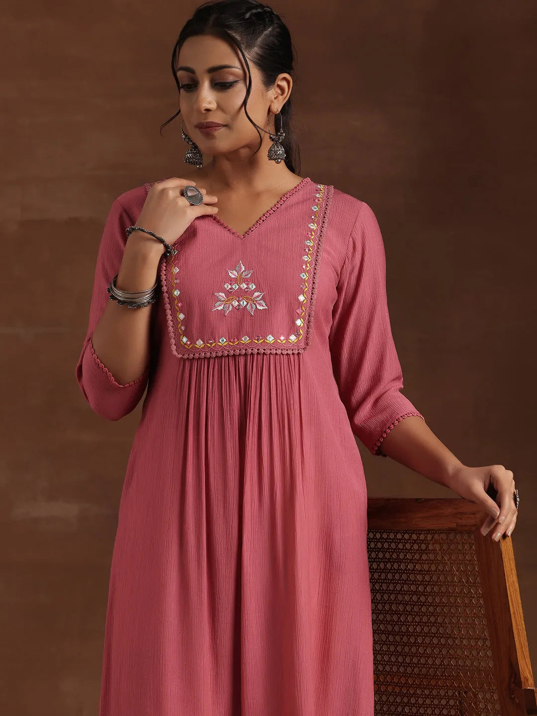  Pink Yoke Design Cotton Straight Kurta 
