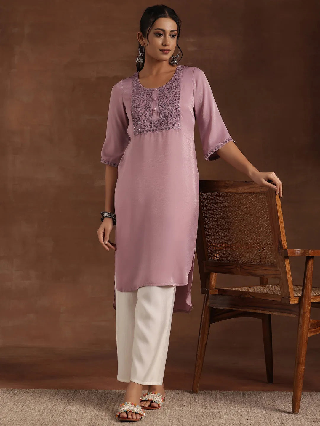 libas Lavender Yoke Design Polyester Straight Kurta-picture-64