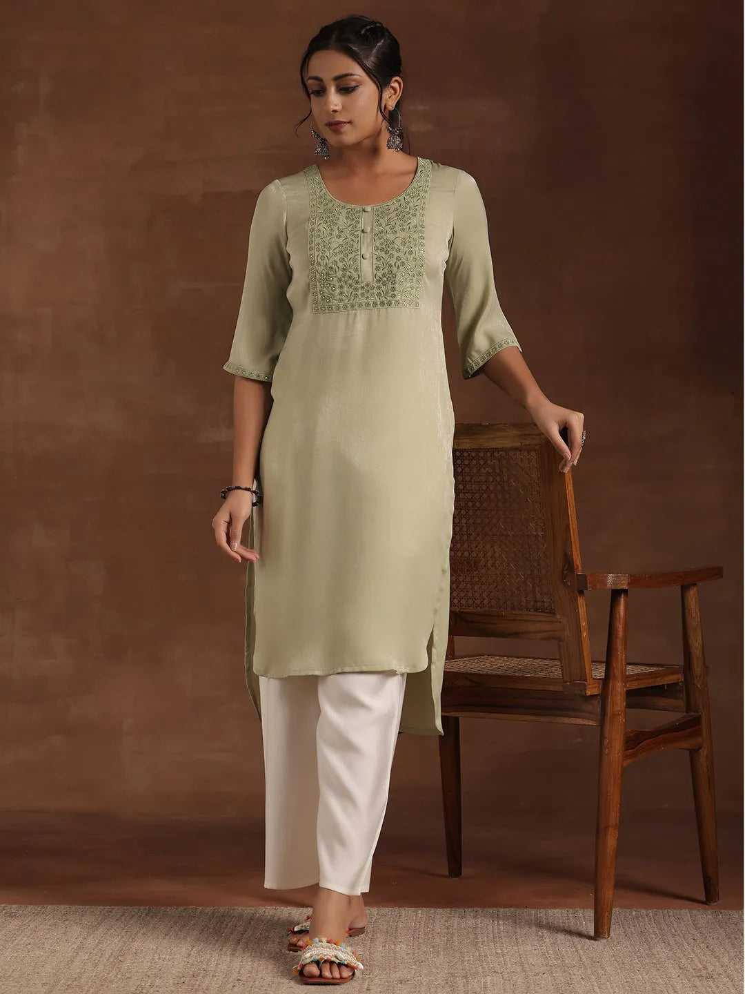libas Green Yoke Design Polyester Straight Kurta-picture-13