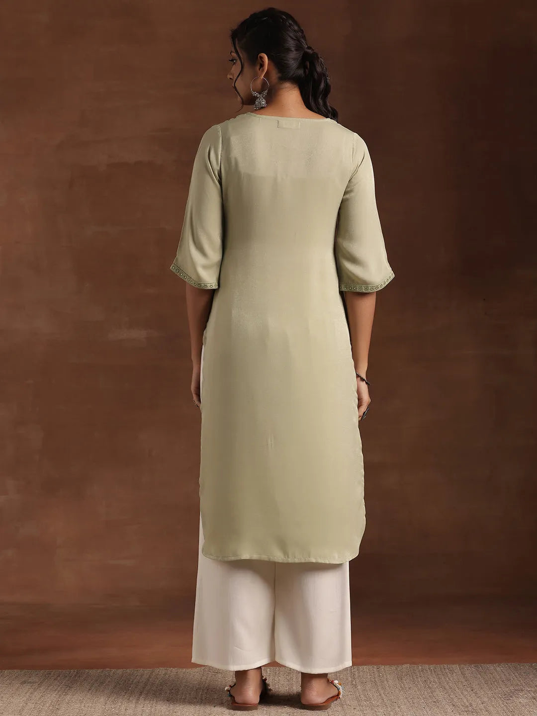  Green Yoke Design Polyester Straight Kurta 