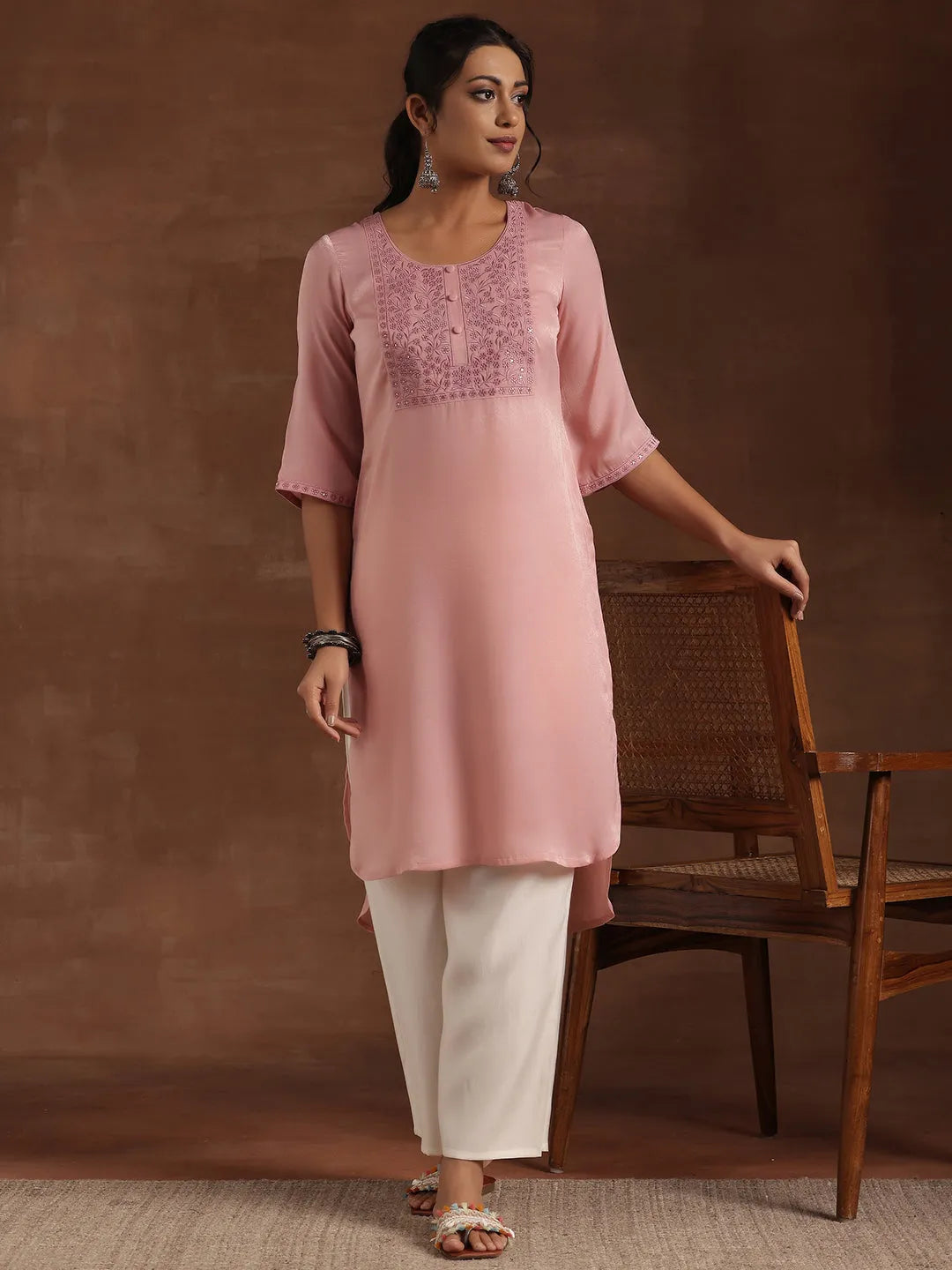 libas Peach Yoke Design Polyester Straight Kurta-picture-12